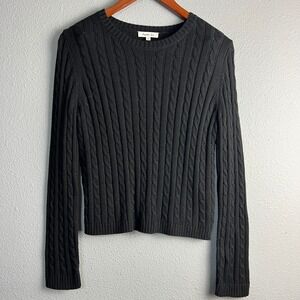 Another Love Lupe Cable Knit Sweater Long Sleeve Crew Neck Pullover Black Size L